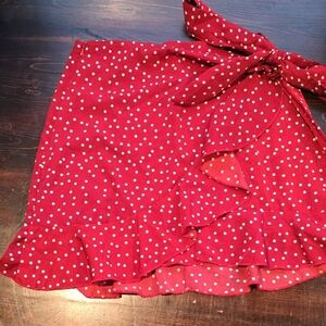 Red and White Polka Dot Ruffle Wrap Skirt - Size Small